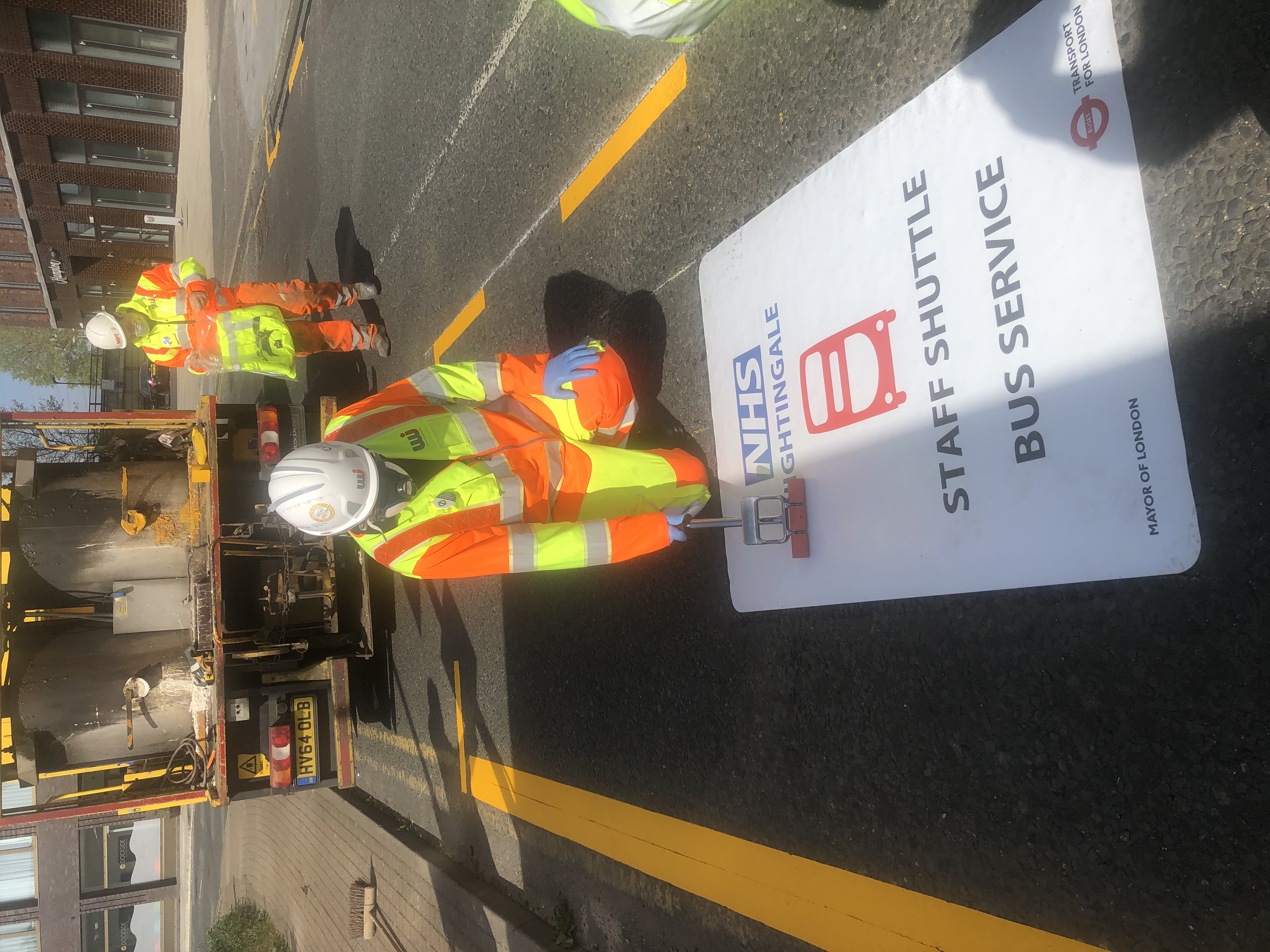 WJ puts finishing touches on temporary markings outside London’s Nightingale Hospital