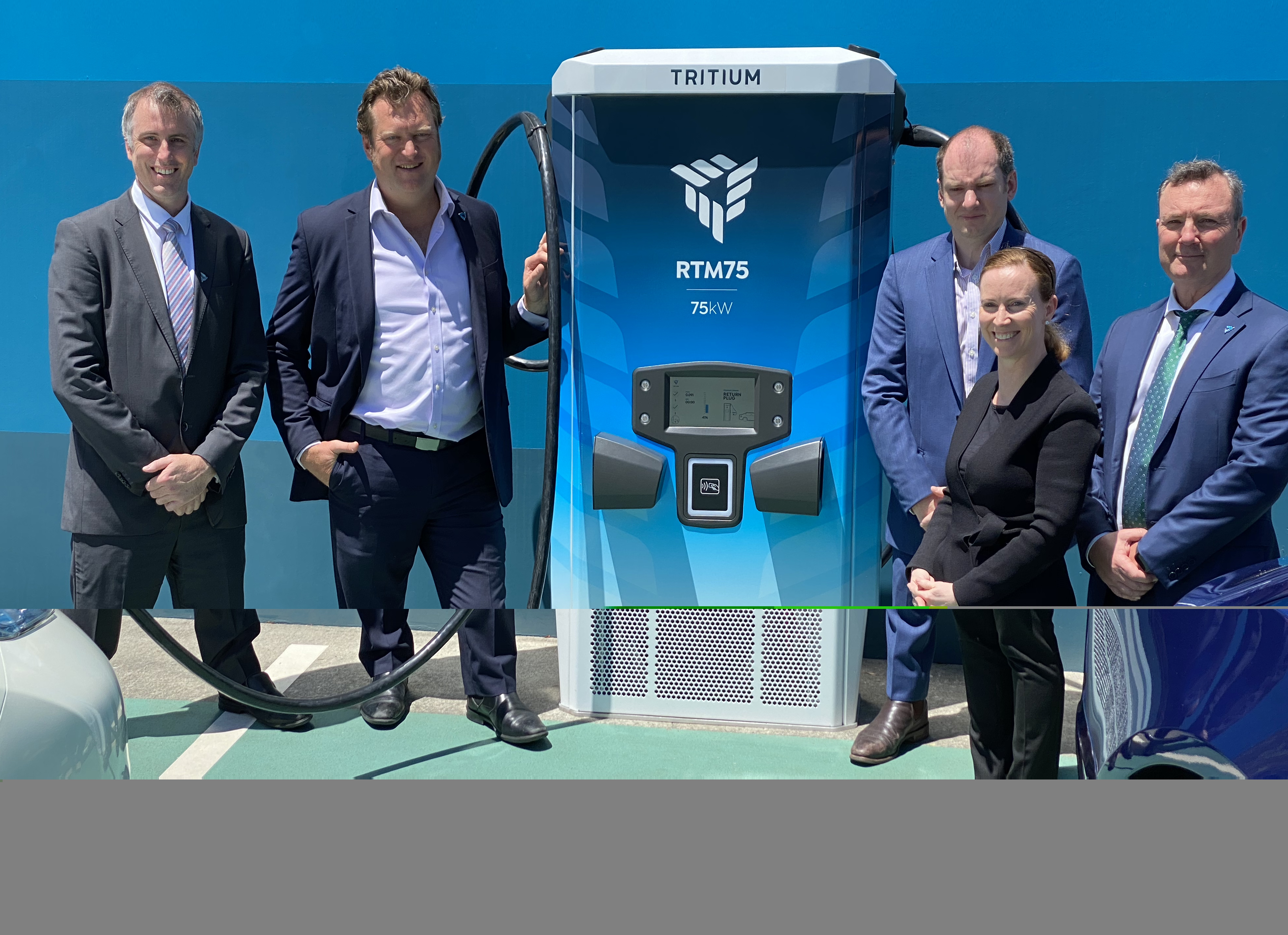   (Left to right) David Finn, chief growth officer and founder; David Toomey, chief revenue officer; James Kennedy, chief technology officer and founder; Jane Hunter, chief executive officer; and Michael Hipwood, chief financial officer (Credit: Tritium)