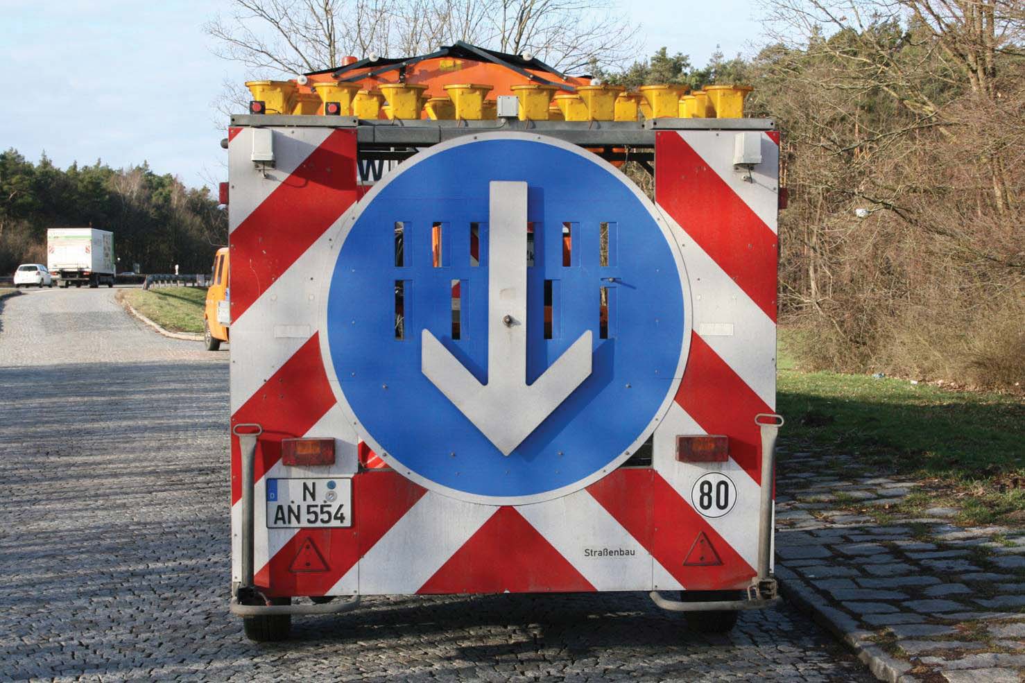 A CB radio trailer in position with grey boxes 