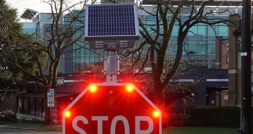 Carmanah Polara Vance Street stop sign crosswalk safety private equity (image credit: Carmanah Technologies)