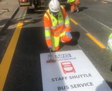 WJ puts finishing touches on temporary markings outside London’s Nightingale Hospital