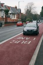 car driving in a bus lane